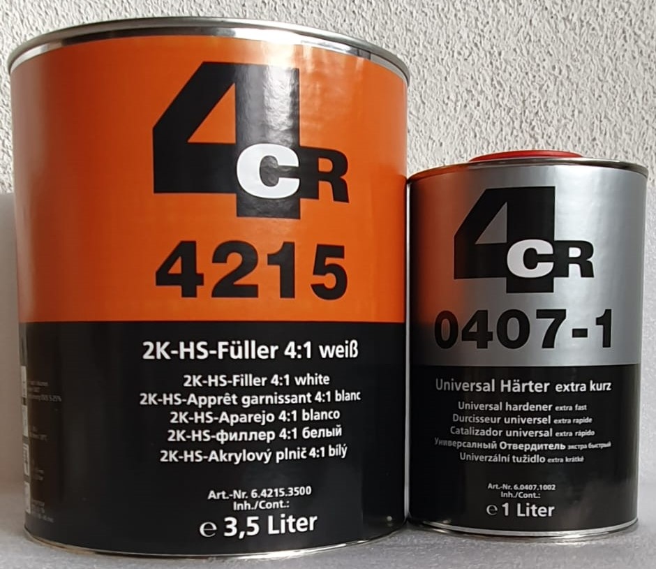 4CR 2K-HS Füller 4:1 weiß 3,5 Liter +Universalhärter extra kurz 1 Liter  4,5 Ltr