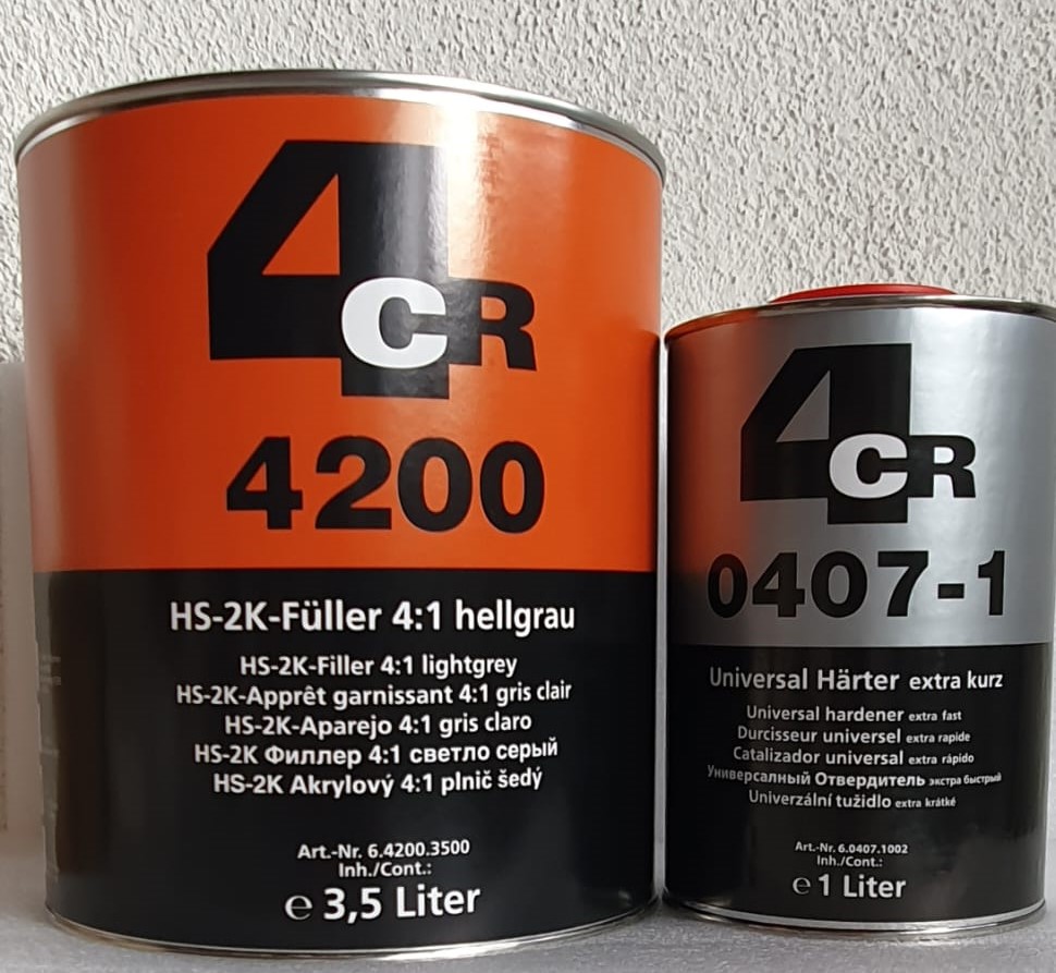 4CR 2K-HS Füller 4:1 hellgrau 3,5 Liter +Universalhärter extra kurz 1 Liter  4,5 Ltr