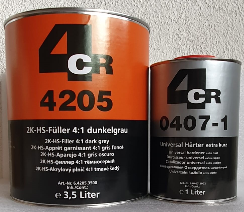 4CR 2K-HS Füller 4:1 dunkelgrau 3,5 Liter +Universalhärter extra kurz 1 Liter  4,5 Ltr